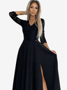 numoco Елегантна дълга рокля с дантелено деколте и разкроени крачоли - черна Numoco AMBER