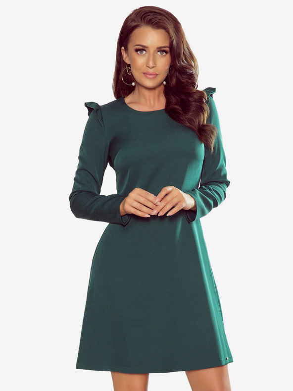 numoco Рокля с волани и трапец - зелена Numoco NELL