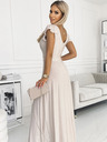 numoco Дълга рокля с деколте от блясък - бежова Numoco CRYSTAL