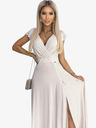 numoco Дълга рокля с деколте от блясък - бежова Numoco CRYSTAL