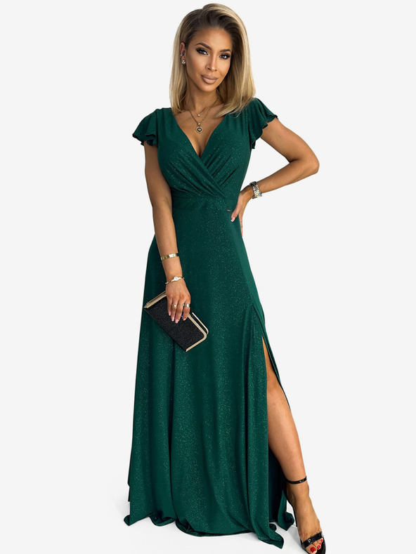 numoco Блестяща дълга рокля с деколте тип "сладко сърце" - зелена Numoco CRYSTAL