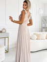 numoco Дълга рокля с деколте извън раменете и връзки на раменете - бежова с брокат Numoco ELENA