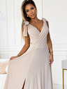 numoco Дълга рокля с деколте извън раменете и връзки на раменете - бежова с брокат Numoco ELENA