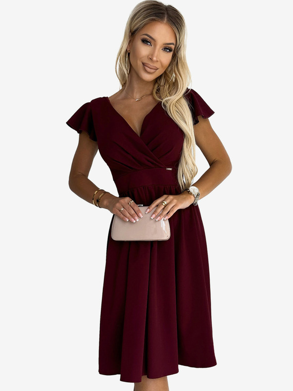 numoco Рокля с деколте и къси ръкави - бургундско Numoco MATILDE