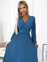 numoco Плисирана миди рокля с деколте, дълги ръкави и широк колан Numoco VIVIANA
