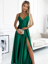 numoco Елегантна дълга сатенена рокля с кръстосано деколте и презрамки - зелена Numoco LUNA