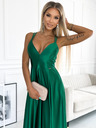 numoco Елегантна дълга сатенена рокля с кръстосано деколте и презрамки - зелена Numoco LUNA