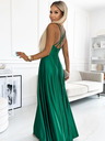 numoco Елегантна дълга сатенена рокля с кръстосано деколте и презрамки - зелена Numoco LUNA
