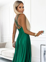 numoco Елегантна дълга сатенена рокля с кръстосано деколте и презрамки - зелена Numoco LUNA