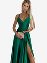 numoco Елегантна дълга сатенена рокля с кръстосано деколте и презрамки - зелена Numoco LUNA