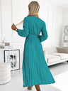 numoco Плисирана миди рокля с деколте, дълги ръкави и широк колан - морски цвят Numoco VIVIANA