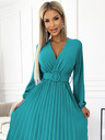 numoco Плисирана миди рокля с деколте, дълги ръкави и широк колан - морски цвят Numoco VIVIANA
