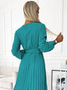 numoco Плисирана миди рокля с деколте, дълги ръкави и широк колан - морски цвят Numoco VIVIANA