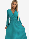 numoco Плисирана миди рокля с деколте, дълги ръкави и широк колан - морски цвят Numoco VIVIANA