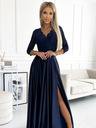 numoco Рокля от дантела и дълъг сатен с деколте - тъмно синьо Numoco AMBER