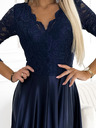numoco Рокля от дантела и дълъг сатен с деколте - тъмно синьо Numoco AMBER