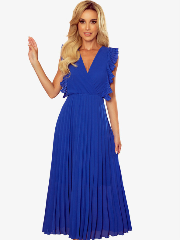 numoco Плисирана рокля с волани и деколте - синя Numoco EMILY