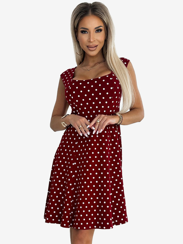 numoco Памучна рокля с ромбовидно деколте - бордо с точки Numoco STELLA