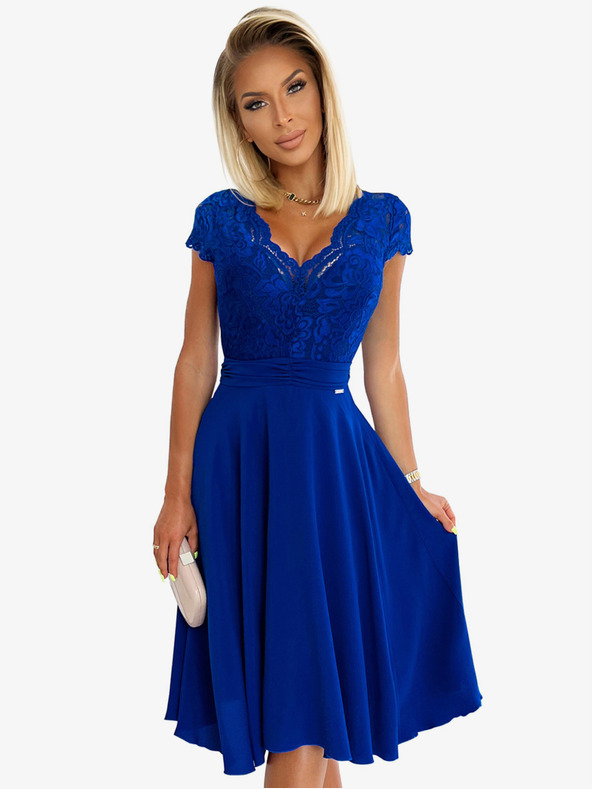 numoco Рокля от шифон с дантелено деколте - синя Numoco LINDA