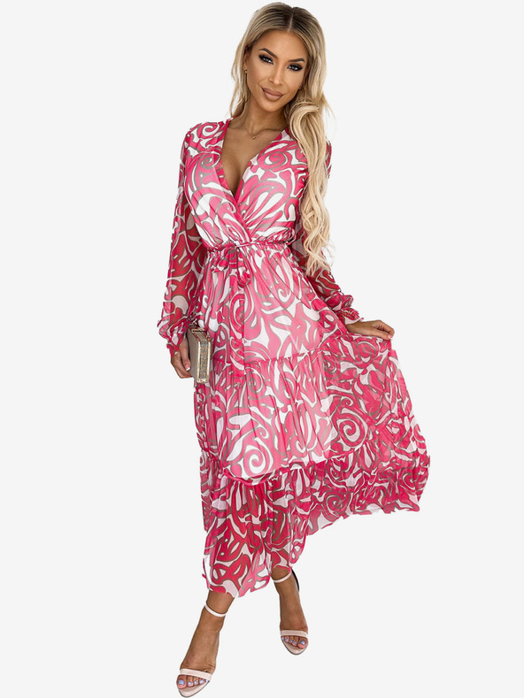 numoco Рокля с деколте и дълги ръкави - розова вълна - мрежа Numoco ENRICA