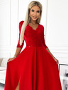 numoco Елегантна дълга рокля от дантела с деколте и разкрояване на крачолите - червена Numoco AMBER