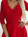 numoco Елегантна дълга рокля от дантела с деколте и разкрояване на крачолите - червена Numoco AMBER