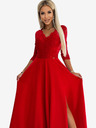 numoco Елегантна дълга рокля от дантела с деколте и разкрояване на крачолите - червена Numoco AMBER