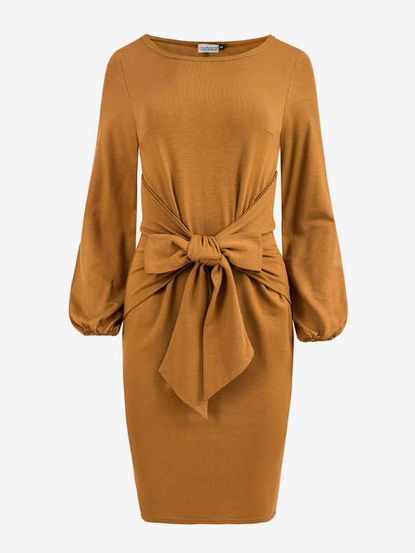 numoco Удобна рокля с връзка на талията - карамел Numoco JENNY