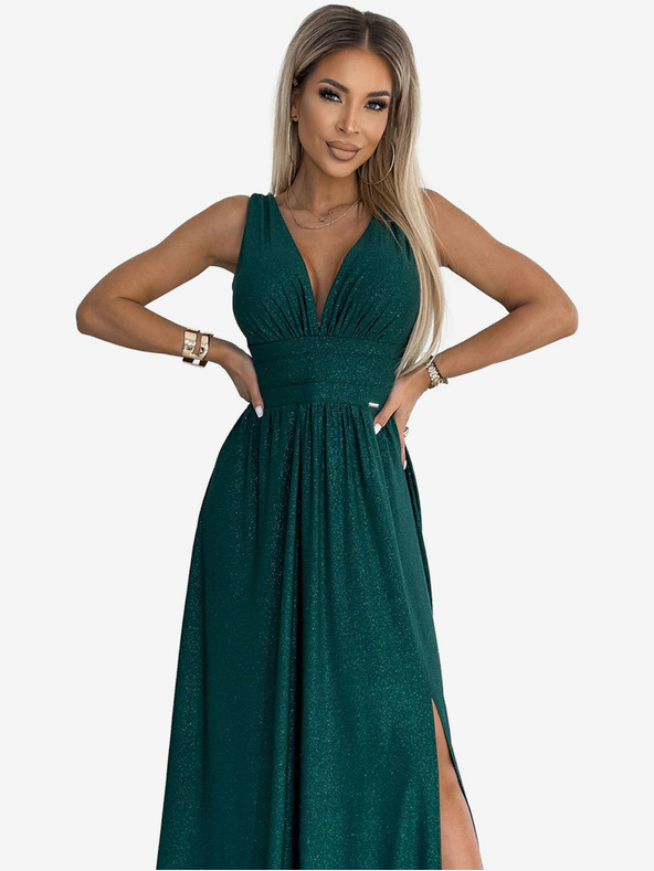 numoco Дълга рокля от брокат със сладко деколте и шев на талията - зелена Numoco SUSANv