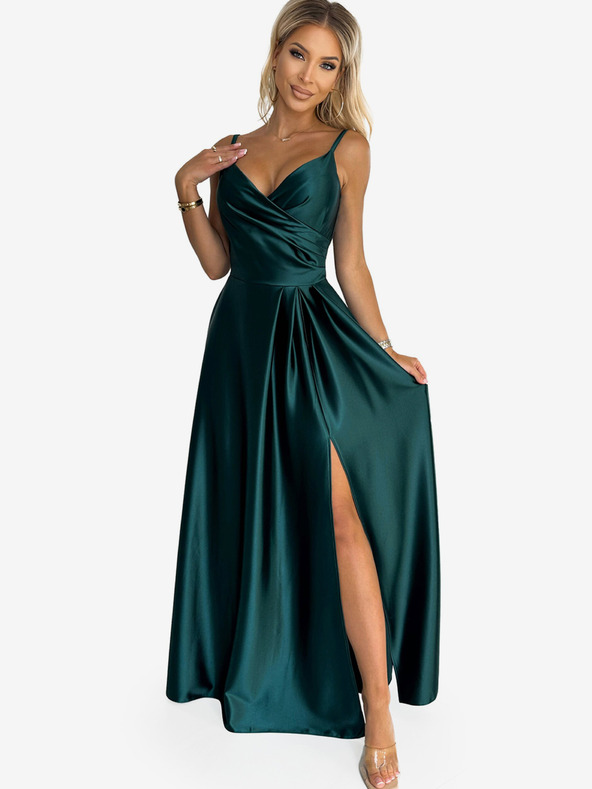 numoco Елегантна макси рокля без презрамки от сатен - зелена Numoco CHIARA
