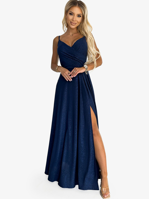 numoco Елегантна макси рокля без презрамки - тъмносиня с брокат Numoco CHIARA