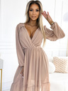 numoco Шифонена миди рокля с дълги ръкави и деколте - бежова Numoco MILA