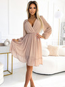 numoco Шифонена миди рокля с дълги ръкави и деколте - бежова Numoco MILA