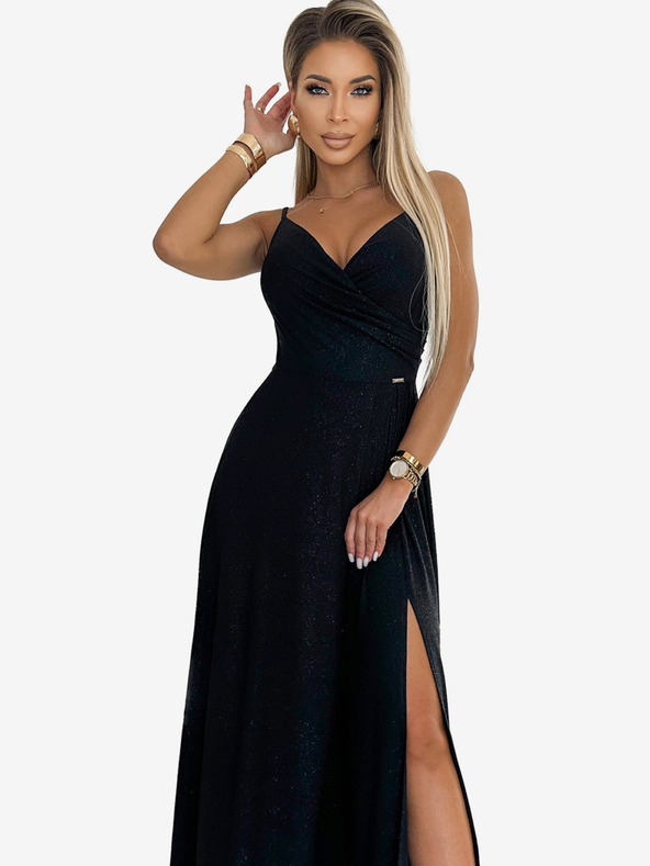 numoco Елегантна макси рокля без презрамки - черна с блясък Numoco CHIARA