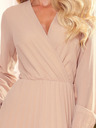 numoco Плисирана рокля с деколте и дълги ръкави - бежова Numoco ISABELLE