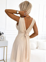 numoco Елегантна рокля от тюл с деколте и панделка - бежова Numoco CELESTINA