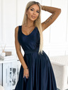 numoco Дълга сатенена миди рокля с деколте и панделка - тъмносиня Numoco CINDY