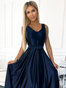 numoco Дълга сатенена миди рокля с деколте и панделка - тъмносиня Numoco CINDY