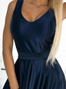 numoco Дълга сатенена миди рокля с деколте и панделка - тъмносиня Numoco CINDY