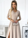 numoco Дълга елегантна рокля с деколте и разкрояване на крачолите - бежова Numoco AMBER