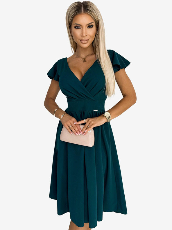 numoco Рокля с къси ръкави и деколте - зелена Numoco MATILDE