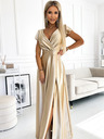 numoco Дълга сатенена рокля с деколте - златиста Numoco CRYSTAL