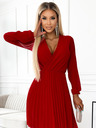 numoco Плисирана рокля с дълъг ръкав и сладко деколте - червена Numoco ISABELLE