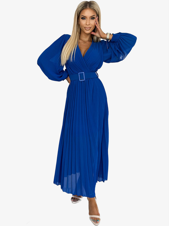 numoco Рокля с колан и деколте - синя Numoco KLARA