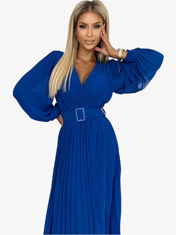 numoco Рокля с колан и деколте - синя Numoco KLARA