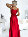 numoco Елегантна дълга сатенена рокля с деколте и разрез на крачолите - червена Numoco JULIET