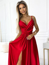numoco Елегантна дълга сатенена рокля с деколте и разрез на крачолите - червена Numoco JULIET