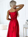numoco Елегантна дълга сатенена рокля с деколте и разрез на крачолите - червена Numoco JULIET