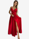 numoco Елегантна дълга сатенена рокля с деколте и разрез на крачолите - червена Numoco JULIET