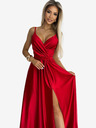 numoco Елегантна дълга сатенена рокля с деколте и разрез на крачолите - червена Numoco JULIET